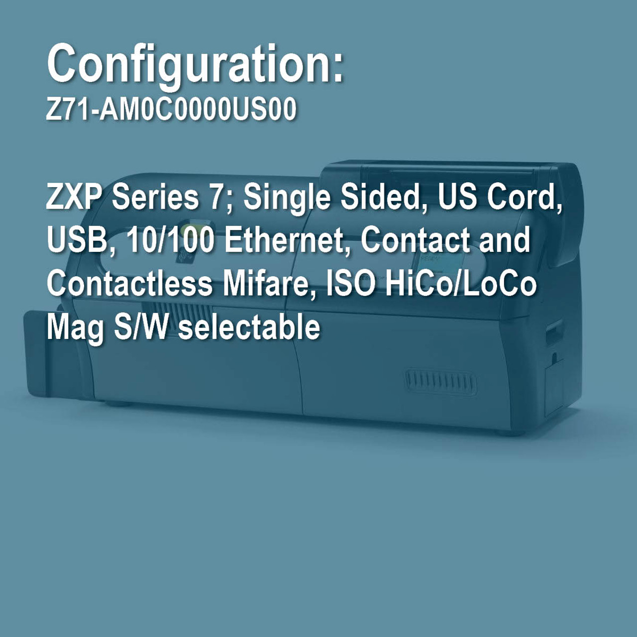 Zebra Z71-EM0CD000EM00, Complete kit including single-sided ZXP7 color card printer with smart card contact station (does not include the encoder) and magnetic encoder, with 100-card feeder, 16-character LCD screen with USB, Ethernet, and consumables for immediate start. - Image 2