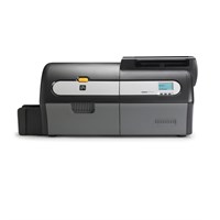 Zebra Z72-000CD000EM00, ZXP 7 double-sided color card printer with starter kit, 100-card feeder, 16-character LCD display, and USB and Ethernet connectivity.﻿