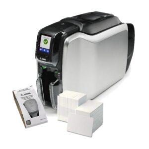 Zebra ZC31-000CQ00EM00, QuikCard kit including ZC300 Single Sided printer, CardStudio 2.0 Standard application, 200 white PVC cards, YMCKO ribbon 200 images