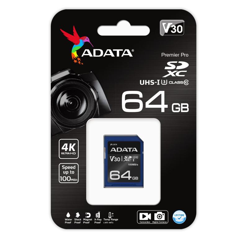 ADATA 64GB SDXC UHS-I U3 V30S 95MB/60MB