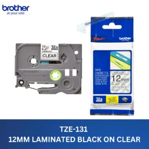 BROTHER TZe131 Banda Brother 12mm BLACK ON CLEAR