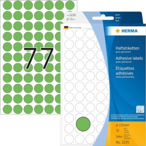 HERMA 2235, Pyöreä Vihreä Etiketti 13 mm, 2464 tarraa / A4-arkki