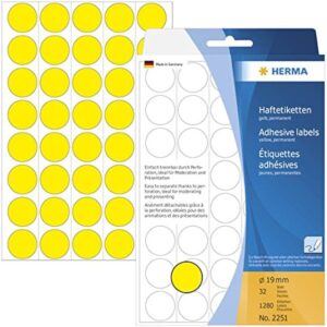 HERMA 2251, Pyöreä Keltainen Ympäristöystävällinen A4-tarra Ø 19 mm, 1280 tarraa / 0 arkkia