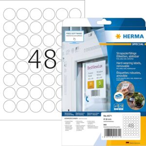 HERMA 4571, A4 Valkoinen Mattapintainen Kalvotarra Ø 30 mm, 960 tarraa / 20 arkkia