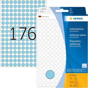 HERMA 2213, A4 Sininen Monikäyttöinen Tarra Ø 8 mm, 111 x 170 mm, 5632 tarraa / 32 arkkia