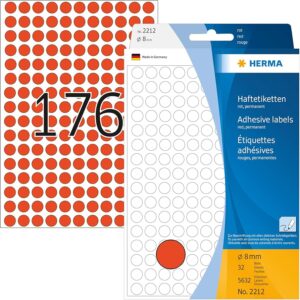 HERMA 2212, Pyöreä Punainen Monikäyttöinen Tarra Ø 8 mm, 5632 kpl tarraa