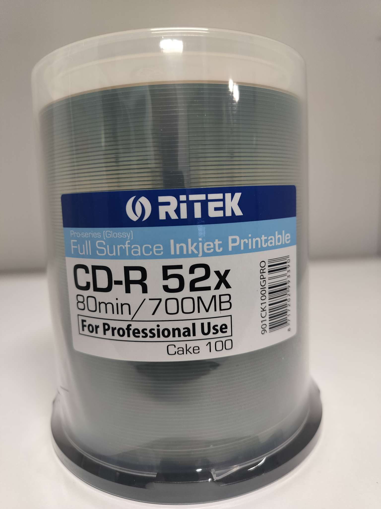 RITEK CD-R 80min, 700 MB, GLOSSY-Cyan Inkjet printable (R119GL-PRO-100-C)