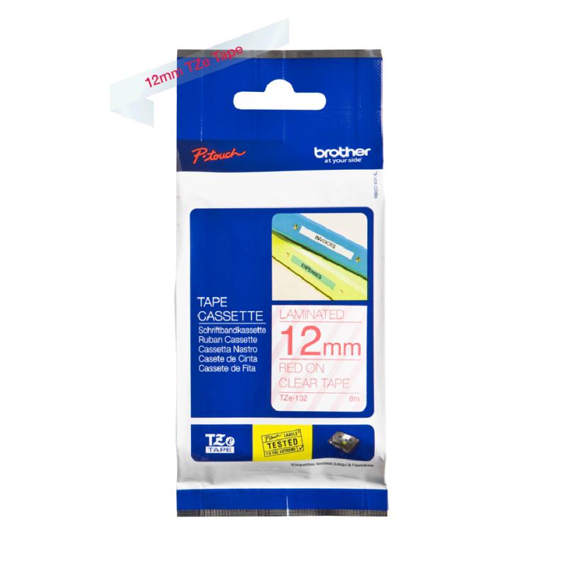 BROTHER TZE132 tape red/clear 12mm 8m