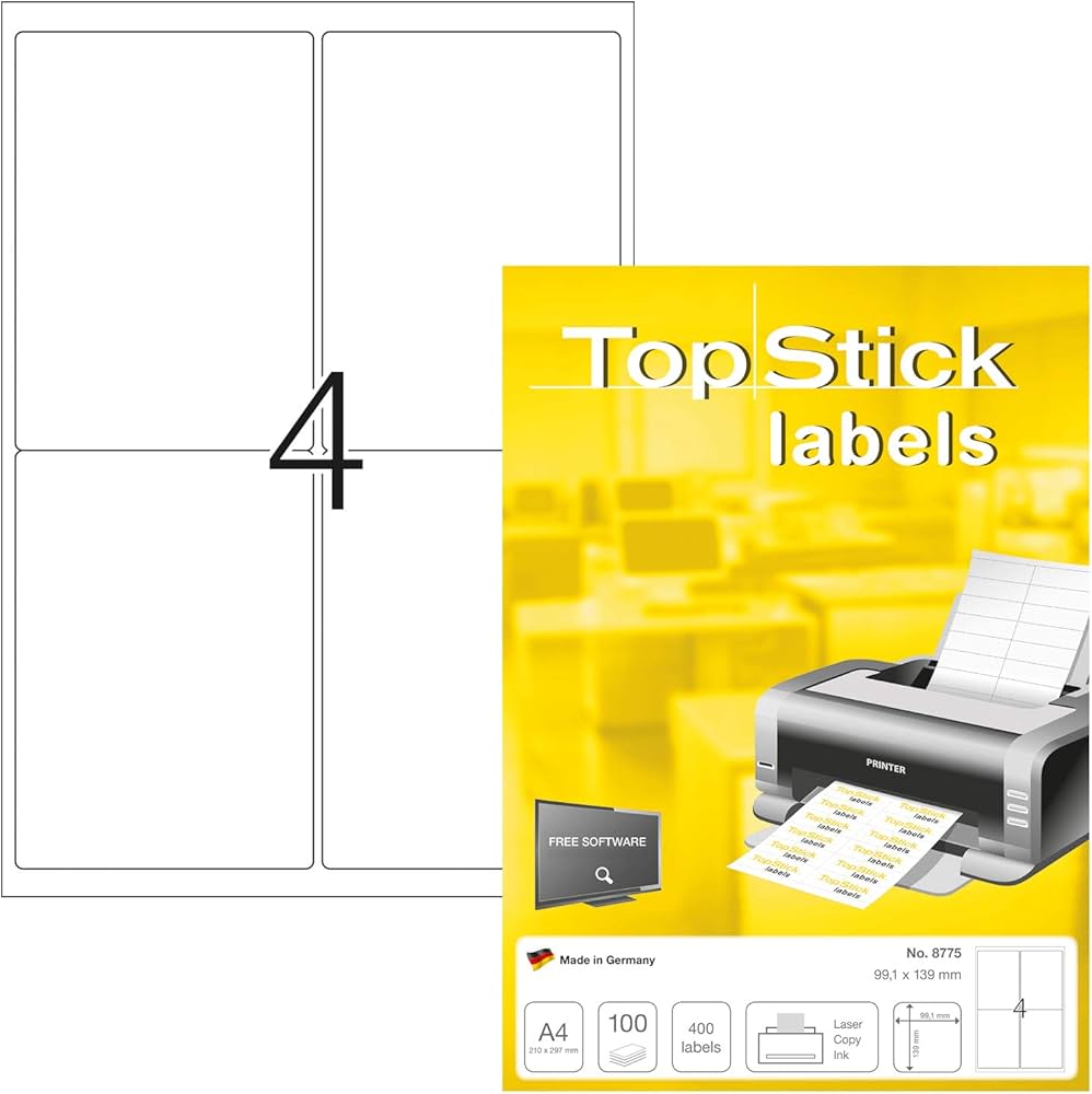 TopStick 8775, Valkoinen Etikettitarrat 99,1x139mm (100 kpl) - Kestävä ja Kierrätettävä