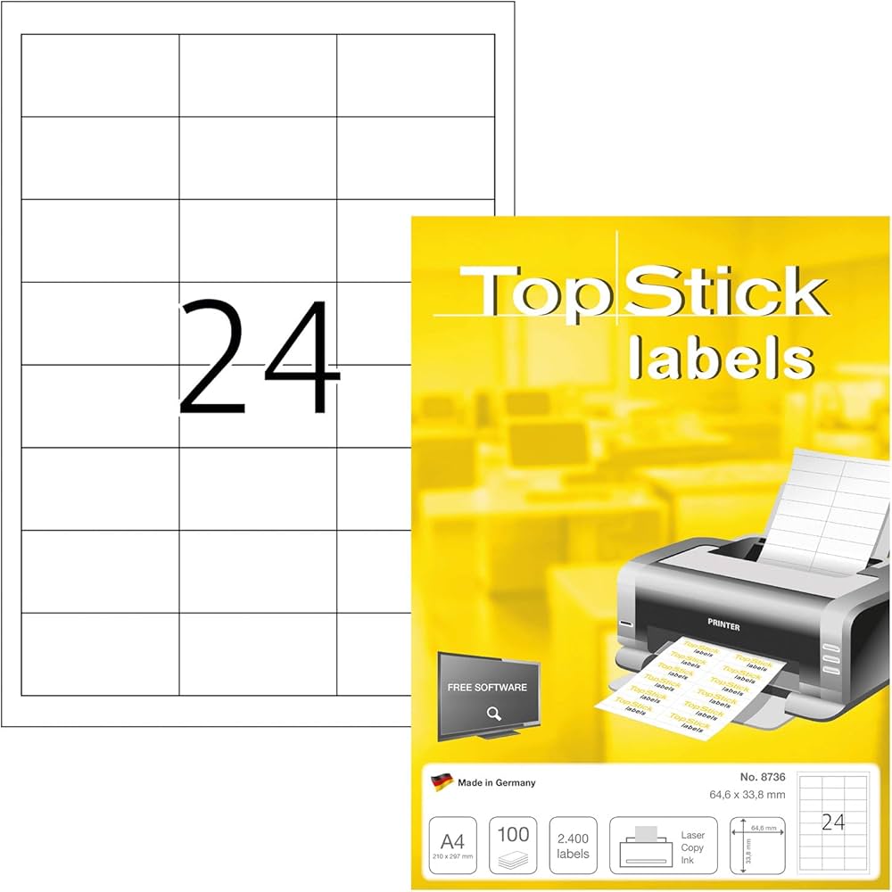 TopStick Etikettitarrat 8736, Valkoinen Monikäyttöinen 64,6x33,8mm (100)