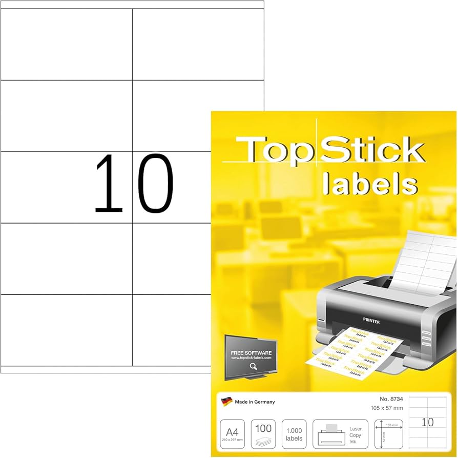TopStick Etikettitarrat, Valkoinen 105x57mm (100 kpl) - Ympäristöystävälliset ja helposti poistettavat tarrat