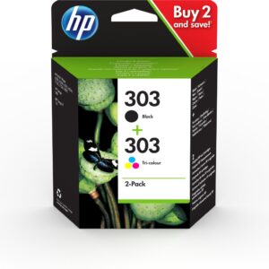 HP 3YM92AE, HP 303 -mustepatruunoiden kaksoispakkaus, musta/kolmivärinen, alkuperäinen