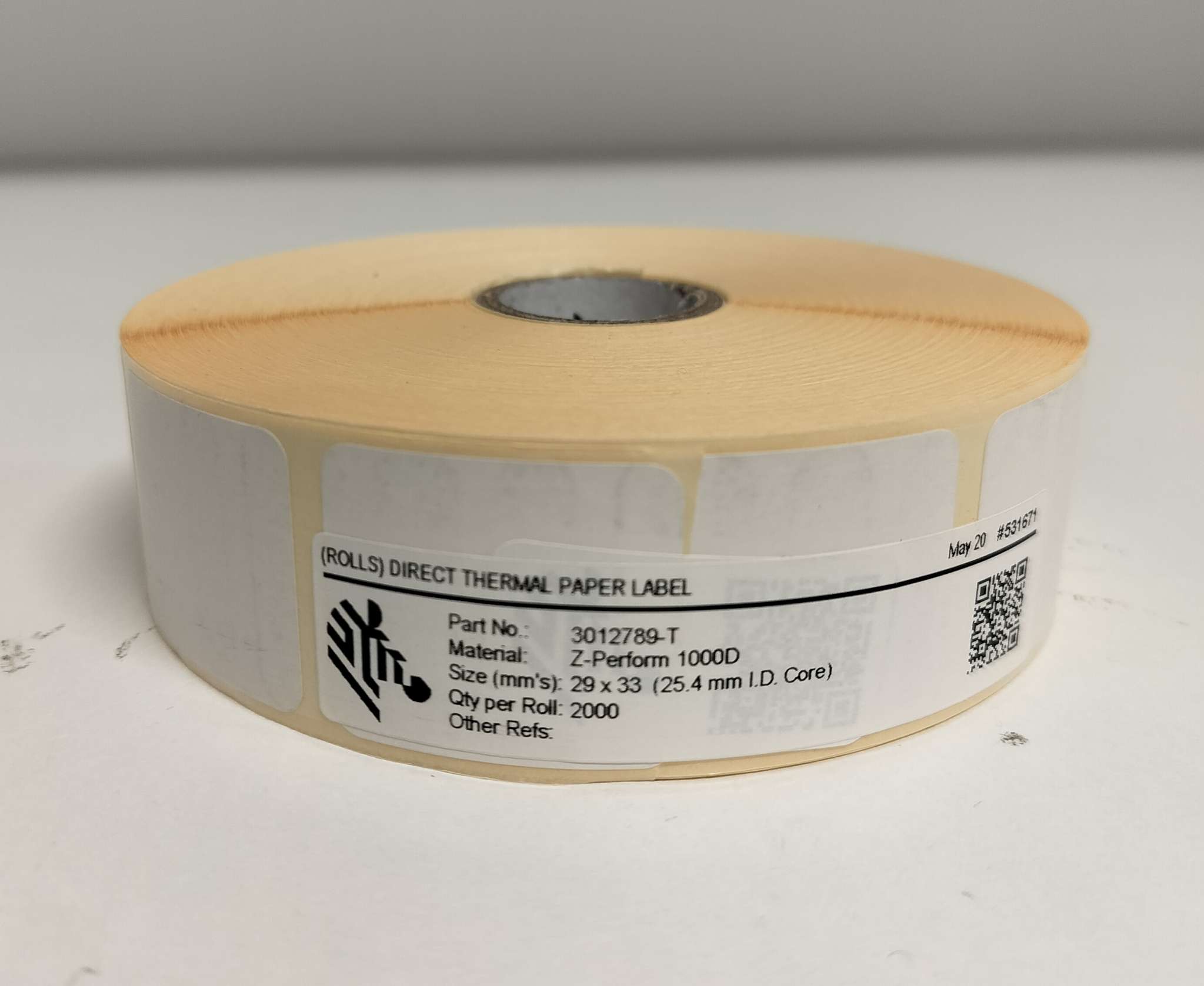 Zebra 3012789-T - Z-Perform 1000D, 29 mm x 33 mm, Direct Thermal, Uncoated Paper, Core 25 mm Label