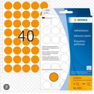 HERMA 1844, Pyöreä Neon Oranssi Itseliimautuva Tarra, Ø 8 mm, 540 tarraa (5 arkkia)