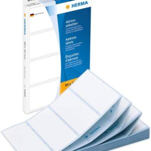 HERMA 4340, Suorakulmainen Valkoinen Puuvapaa A4-tarra 70 x 38 mm, 250 tarraa/rulla