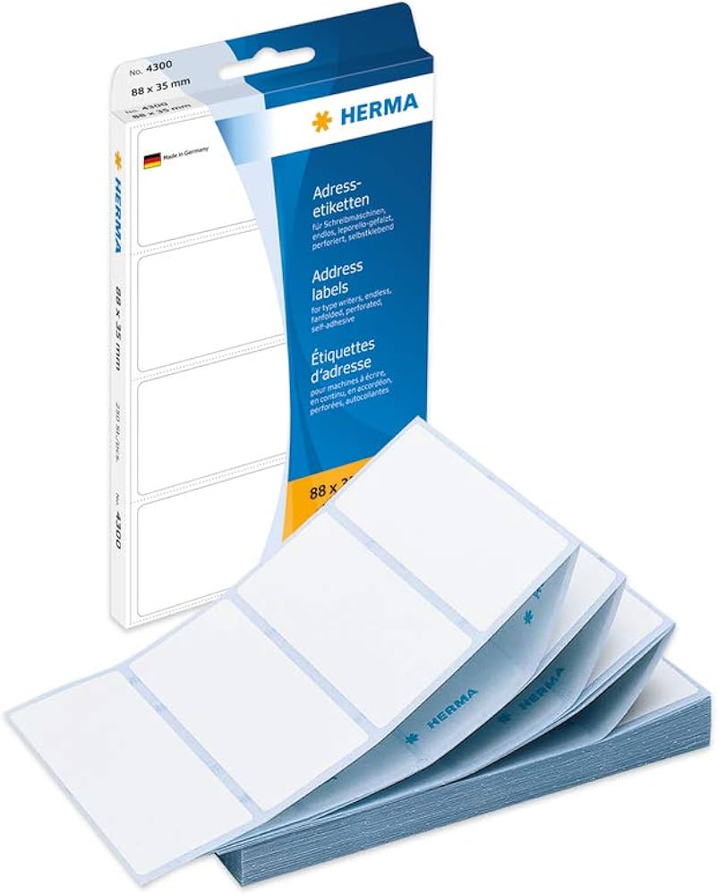 HERMA 4340, Suorakulmainen Valkoinen Puuvapaa A4-tarra 70 x 38 mm, 250 tarraa/rulla