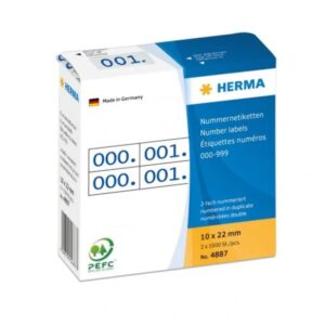 HERMA 4887, A4 Numeroidut tarrat, 10 x 22 mm, Sininen numero valkoisella pohjalla, 2000 tarraa / 2 annostelijaa.