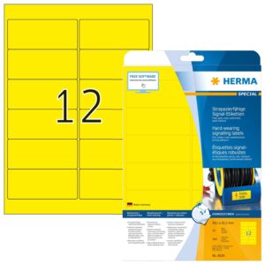 HERMA 8029, Kirkas Keltainen Säänkestävä Kalvotarra 99.1 x 42.3 mm, 300 tarraa / 25 arkkia