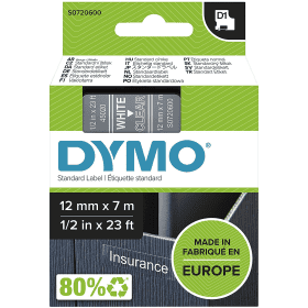 DYMO S0720600 - D1 Standarditarra 12 mm x 7 m, Valkoinen / Läpinäkyvä