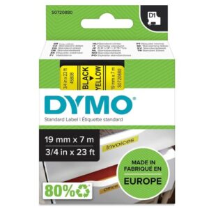 DYMO S0720880 - D1 Standardi Etikettinauha 19 mm x 7 m, Musta / Keltainen