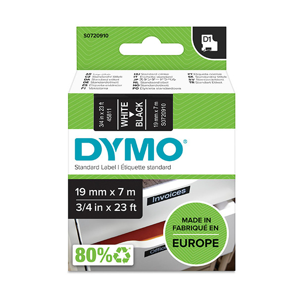 DYMO S0720910 - D1 Standard -etikettinauha 19 mm x 7 m, valkoinen / musta