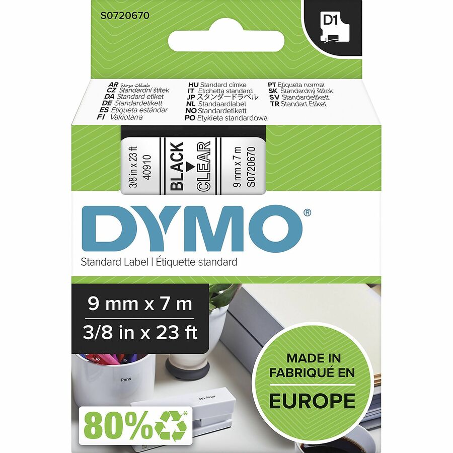 DYMO S0720670 - Tarranauha 9 mm x 7 m, musta / läpinäkyvä