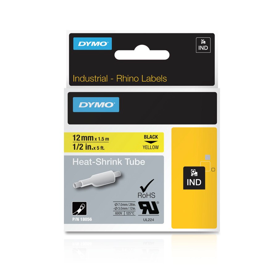 DYMO 18056 - Lämpökutistuva putki 12 mm x 1 m, keltainen / lämmönkestävä