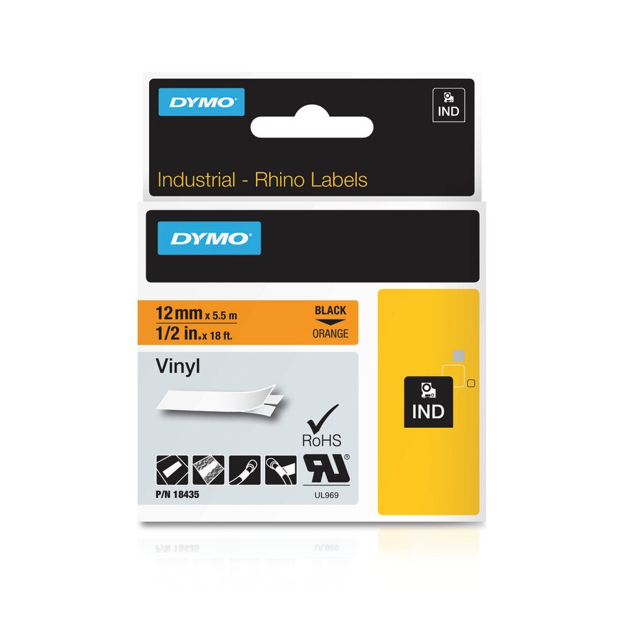 DYMO 18435 - Vinyylitarranauha 12 mm x 5,5 m, Oranssi / Musta