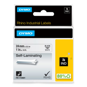 DYMO 1734821 - Teollisuusluokan itse-laminoivat etiketit 24 mm x 5 m, musta / valkoinen