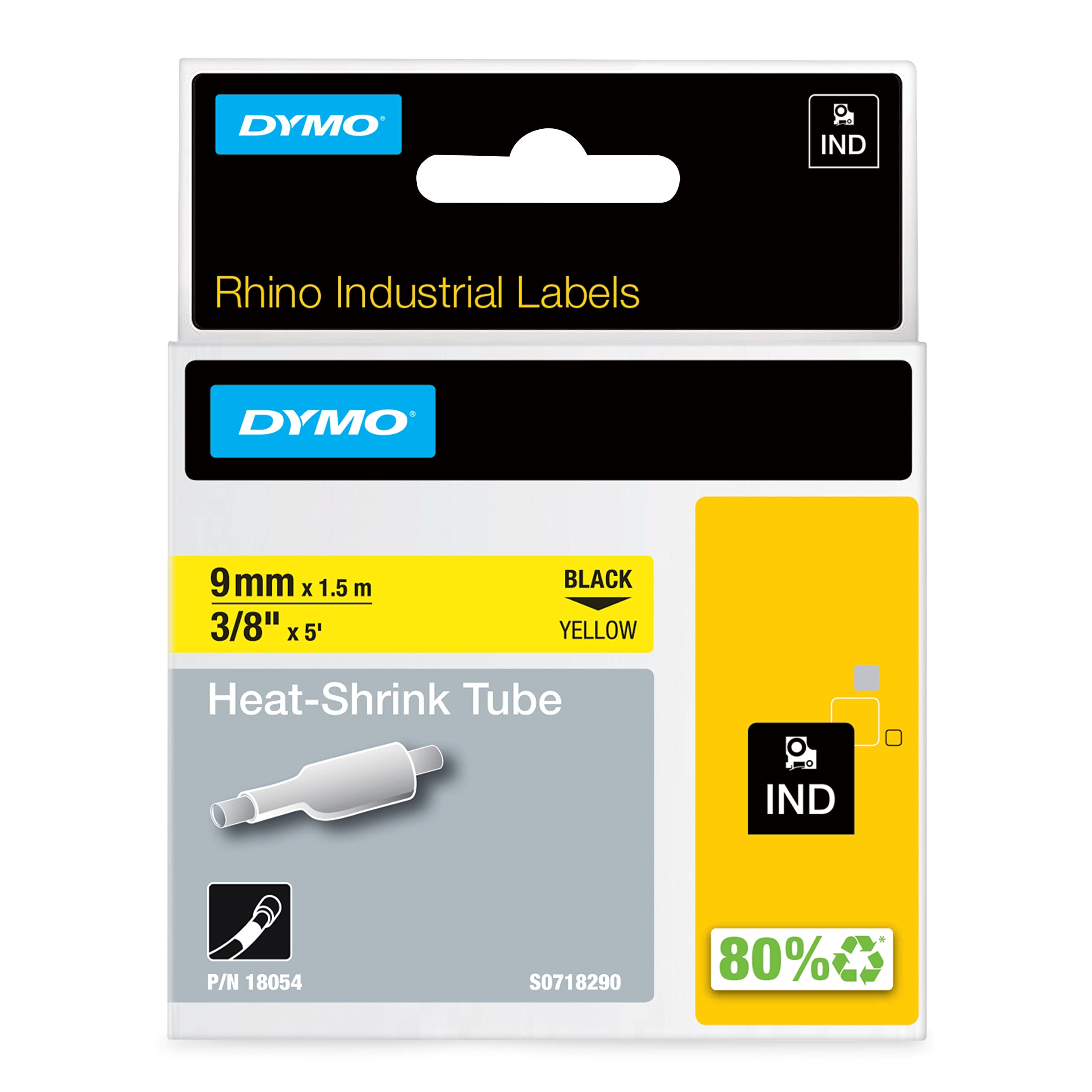DYMO 18054 - Lämpökutistuva putki 9 mm x 1,5 m, Musta / Keltainen