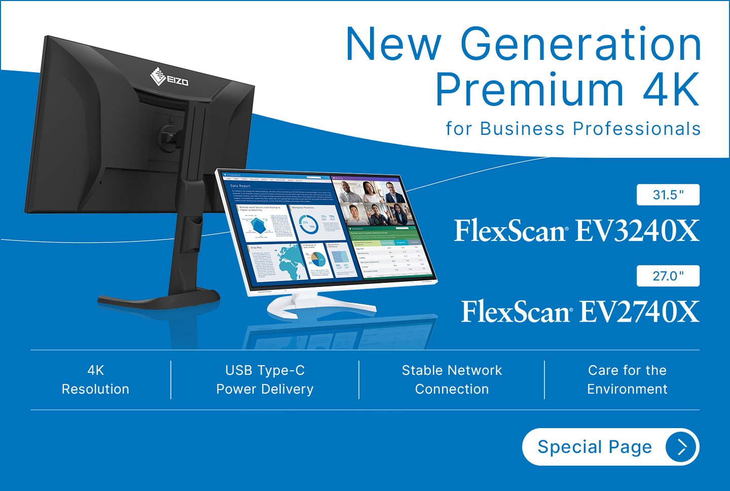 EIZO FLEXSCAN EV3240X, 31.5" UHD IPS/DP/HDMI/USB-C(94W)/RJ45/5Y 4-PACK - Image 2
