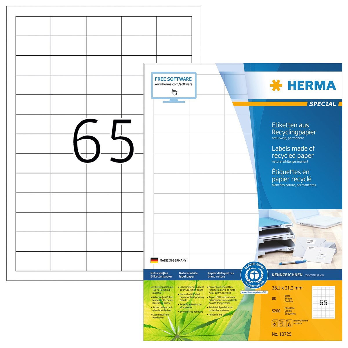 HERMA 10725, Valkoinen A4-tarra, Pysyvä tartunta, 25 arkkia
