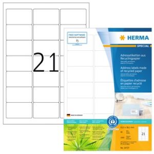HERMA 10727 kierrätyspaperiset A4-tarrat 63,5 × 38,1 mm, tuotepakkauksen kuva