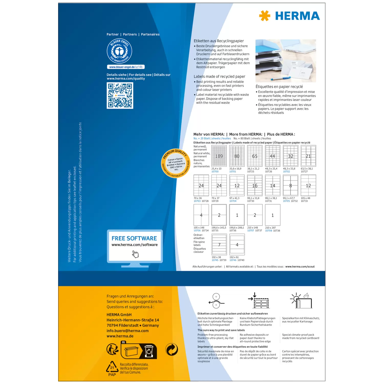 HERMA 10728, A4 Valkoinen Pysyvä Tarrat 25 arkkia