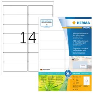HERMA 10731 valkoiset kierrätyspaperiset A4-tarrat 99,1 × 38,1 mm, valmistajan tuotepakkaus