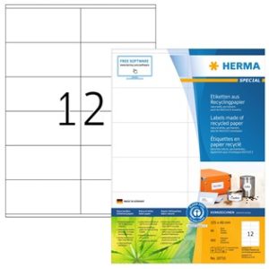 HERMA 10733 valkoiset kierrätyspaperiset A4-tarrat 105 × 48 mm, valmistajan tuotepakkaus