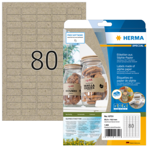 HERMA 10751 luonnonruskeat Silphie A4-tarrat 35,6 × 16,9 mm, valmistajan tuotekuva