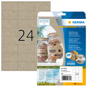 HERMA 10753 luonnonruskeat Silphie A4-tarrat 70 × 36 mm, valmistajan tuotekuva