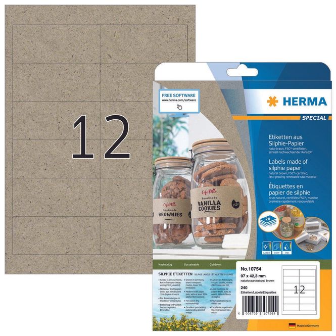 HERMA 10754, A4 Silphie-paperi, 97 x 42,3 mm, 300 tarraa / 25 arkkia