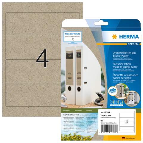 HERMA 10760 luonnonruskeat Silphie A4-tarrat 192 × 61 mm, valmistajan tuotekuva