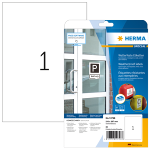 HERMA 10798 valkoiset säänkestävät A4-tarrat, 210 × 297 mm, erittäin vahva liima, valmistajan tuotekuva