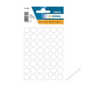 HERMA 1860, Pyöreä Valkoinen Itseliimautuva A4-tarra (13 mm) 240 tarraa / 25 arkkia