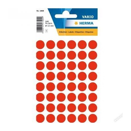 HERMA 1866, Pyöreä Kirkkaan Punainen Monikäyttöinen A4-tarra, 13 mm, 240 tarraa / 5 arkkia