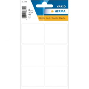 HERMA 3753, Suorakulmainen Valkoinen Itseliimautuva Tarra 36 x 40 mm, 42 tarraa / 7 arkkia