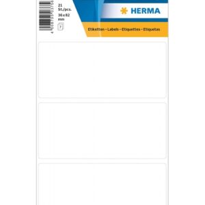 HERMA 3756, Suorakulmainen Valkoinen Itseliimautuva Tarra 36 x 82 mm, 21 tarraa / 7 arkkia
