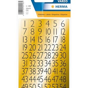 HERMA 4146, Suorakulmainen Musta Kulta 13x12 mm Numerotarrat 4 arkkia
