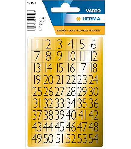 HERMA 4146, Suorakulmainen Musta Kulta 13x12 mm Numerotarrat 4 arkkia
