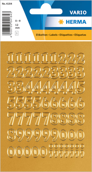 HERMA 4184, A4 12mm x 12mm kultaiset numerot 0–9, 66 tarran pakkaus, itseliimautuvat arkit