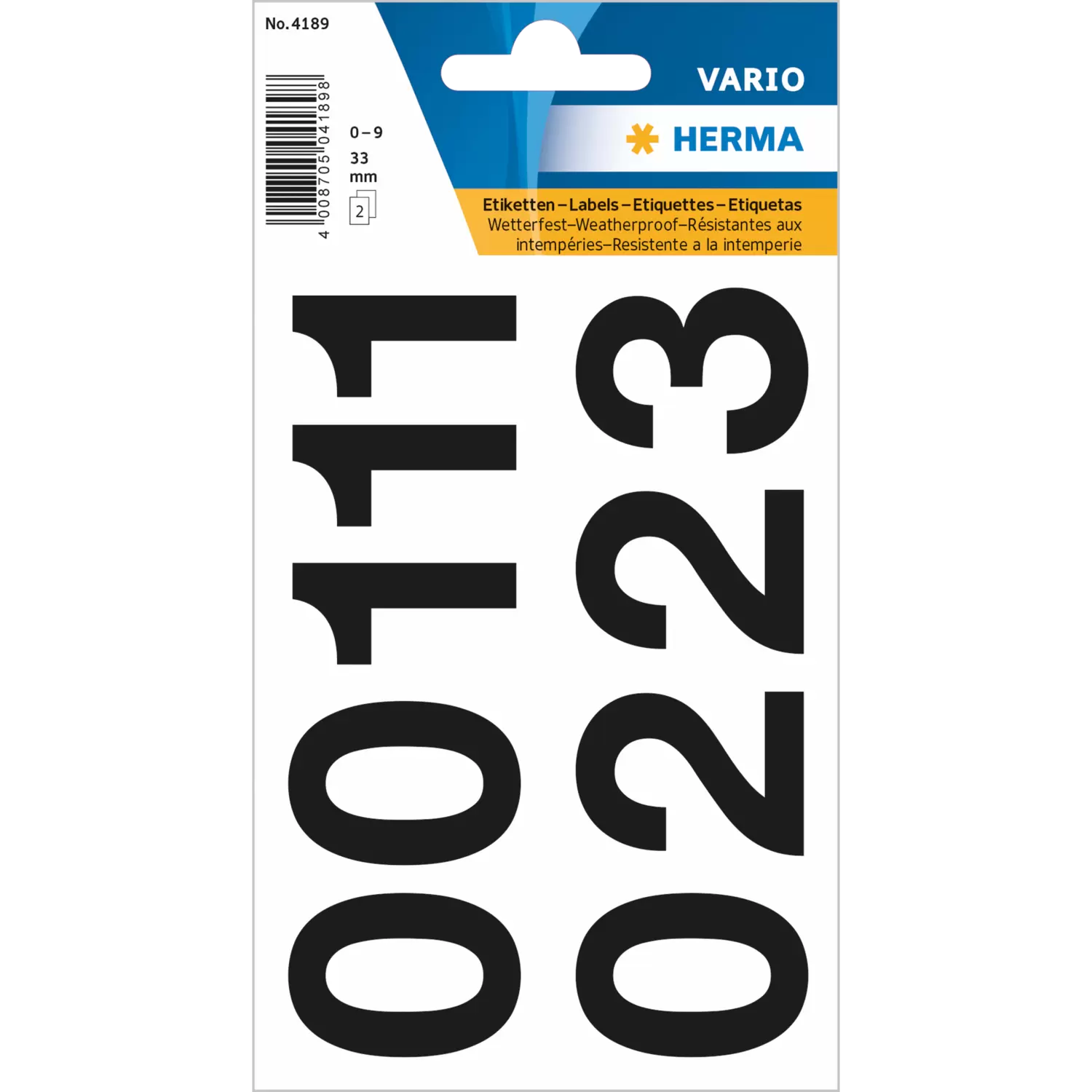 HERMA 4189, Mattamusta 33 mm Itseliimautuva Numerotarra, 2 A4-arkkia, 36 tarraa