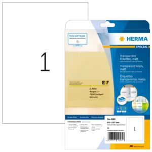 HERMA 4585, Läpinäkyvä Mattakalvo A4 210 x 297 mm 10 tarraa / 10 arkkia